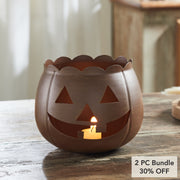 Bronze Jack O Lantern Votive Tealight Candle Holder, Spooky Halloween Fall Metal Decor 6.25x7.5x7.5 Inch (2 Piece Bundle)