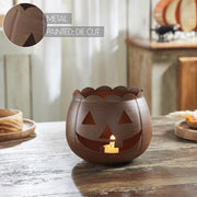 Bronze Jack O Lantern Votive Tealight Candle Holder, Spooky Halloween Fall Metal Decor 6.25x7.5x7.5 Inch (2 Piece Bundle)