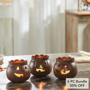Halloween Tabletop Bronze Jack O Lantern Votive Holders Set of 3 for Fall Decor, 3.5 Inch (6 Piece Bundle)