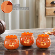 Halloween Jack O Lantern Pumpkin Votive & Tealight Candle Holders (Set of 3) Orange Fall Tabletop Decor 3.5 (6 Piece Bundle)