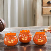 Halloween Jack O Lantern Pumpkin Votive & Tealight Candle Holders (Set of 3) Orange Fall Tabletop Decor 3.5 (6 Piece Bundle)