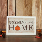 Welcome To Our Home Pumpkin Wall Sign 10x16 Rustic Farmhouse Fall Autumn Harvest Wall Decor Plaque for Entryway and Living Room (2 Piece Bundle)
