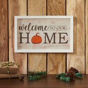 Welcome To Our Home Pumpkin Wall Sign 10x16 Rustic Farmhouse Fall Autumn Harvest Wall Decor Plaque for Entryway and Living Room (2 Piece Bundle)