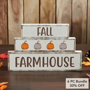 Fall Autumn Harvest Rustic Farmhouse Pumpkin Wood Block Signs Set of 3 Tabletop Decor (6 Piece Bundle)