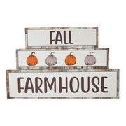 Fall Autumn Harvest Rustic Farmhouse Pumpkin Wood Block Signs Set of 3 Tabletop Decor (6 Piece Bundle)