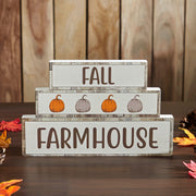 Fall Autumn Harvest Rustic Farmhouse Pumpkin Wood Block Signs Set of 3 Tabletop Decor (6 Piece Bundle)