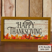 Shiplap Rustic Thanksgiving Wall Sign, Fall Autumn Leaves Farmhouse Home Decor Plaque 8x16 (2 Piece Bundle)