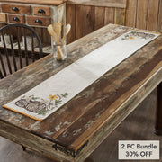 Autumn Fall Harvest Pumpkin Patch Striped Table Runner 12x72 Inch for Kitchen & Dining Home Decor (2 Piece Bundle)