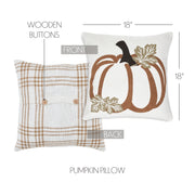Fall Harvest Wheat Plaid Pumpkin Decorative Throw Pillow 18x18 Inch Autumn Farmhouse Seasonal Accent Pillow for Home Decor (2 Piece Bundle)