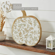 Whitewash Wood Carved Vine Pumpkin Fall Harvest Tabletop Decor 14x14x1.5 Inch (2 Piece Bundle)