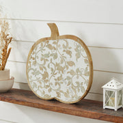 Whitewash Wood Carved Vine Pumpkin Fall Harvest Tabletop Decor 14x14x1.5 Inch (2 Piece Bundle)