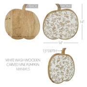 Whitewash Wood Carved Vine Pumpkin Fall Harvest Tabletop Decor 14x14x1.5 Inch (2 Piece Bundle)