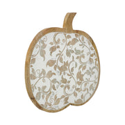 Whitewash Wood Carved Vine Pumpkin Fall Harvest Tabletop Decor 14x14x1.5 Inch (2 Piece Bundle)