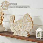 Whitewash Wooden Carved Turkey Tabletop Decor Rustic Farmhouse Harvest Fall Thanksgiving Leaf Figurine Accent 11.5 x 13.5 x 2.5 Inches (2 Piece Bundle)