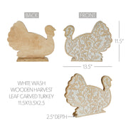 Whitewash Wooden Carved Turkey Tabletop Decor Rustic Farmhouse Harvest Fall Thanksgiving Leaf Figurine Accent 11.5 x 13.5 x 2.5 Inches (2 Piece Bundle)