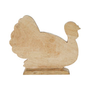Whitewash Wooden Carved Turkey Tabletop Decor Rustic Farmhouse Harvest Fall Thanksgiving Leaf Figurine Accent 11.5 x 13.5 x 2.5 Inches (2 Piece Bundle)