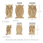 Natural Wooden Owl Decor Statues, Hand Carved Solid Wood Figurines, Set of 2 Rustic Farmhouse Home Accents 9.75 inch & 13.25 inch (4 Piece Bundle)