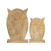 Natural Wooden Owl Decor Statues, Hand Carved Solid Wood Figurines, Set of 2 Rustic Farmhouse Home Accents 9.75 inch & 13.25 inch (4 Piece Bundle)