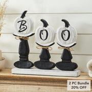 BOO Pumpkins Wooden Tabletop Halloween Fall Home Decor Sign (2 Piece Bundle)