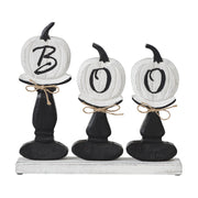 BOO Pumpkins Wooden Tabletop Halloween Fall Home Decor Sign (2 Piece Bundle)