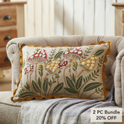 Embroidered Woodland Mushroom Lumbar Throw Pillow 14x20 Rustic Farmhouse Accent Home Decor (2 Piece Bundle)