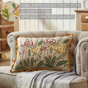 Embroidered Woodland Mushroom Lumbar Throw Pillow 14x20 Rustic Farmhouse Accent Home Decor (2 Piece Bundle)