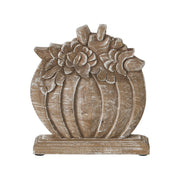Rustic Farmhouse Carved Wooden Floral Crown Pumpkin Autumn Fall Harvest Tabletop Decor 8.5x8x2 Inch (2 Piece Bundle)