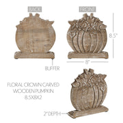 Rustic Farmhouse Carved Wooden Floral Crown Pumpkin Autumn Fall Harvest Tabletop Decor 8.5x8x2 Inch (2 Piece Bundle)