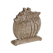 Rustic Farmhouse Carved Wooden Floral Crown Pumpkin Autumn Fall Harvest Tabletop Decor 8.5x8x2 Inch (2 Piece Bundle)