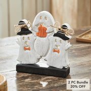 Spooky Halloween Wooden Ghoul Figurines 8.5x7.5x2 Inch Tabletop Decor (2 Piece Bundle)