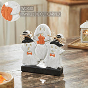 Spooky Halloween Wooden Ghoul Figurines 8.5x7.5x2 Inch Tabletop Decor (2 Piece Bundle)