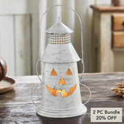 Antique White Distressed Halloween Decorative Metal Lantern Spooky Tealight Candle Holder Fall Seasonal Home Accent 12x8x6 (2 Piece Bundle)