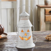 Antique White Distressed Halloween Decorative Metal Lantern Spooky Tealight Candle Holder Fall Seasonal Home Accent 12x8x6 (2 Piece Bundle)