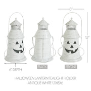 Antique White Distressed Halloween Decorative Metal Lantern Spooky Tealight Candle Holder Fall Seasonal Home Accent 12x8x6 (2 Piece Bundle)