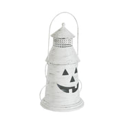 Antique White Distressed Halloween Decorative Metal Lantern Spooky Tealight Candle Holder Fall Seasonal Home Accent 12x8x6 (2 Piece Bundle)