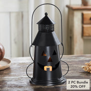 Black Halloween Spooky Decorative Metal Lantern Tealight & Votive Candle Holder Indoor Tabletop Accent Decor 12 Inch Tall (2 Piece Bundle)