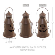 Halloween Spooky Bronze Metal Lantern Tealight Candle Holder Decorative Home Accent 12x8x6 (2 Piece Bundle)