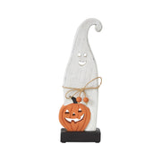 Whimsical Wooden Jack O Lantern Ghost Tabletop Decor Figurine Festive Fall Halloween Accent 12.5inch (2 Piece Bundle)