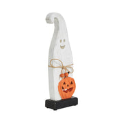 Whimsical Wooden Jack O Lantern Ghost Tabletop Decor Figurine Festive Fall Halloween Accent 12.5inch (2 Piece Bundle)