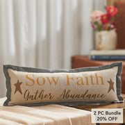 Harvest Blessings Farmhouse Lumbar Pillow 5x15 Inspirational Faith & Abundance Rustic Fall Decorative Accent (2 Piece Bundle)