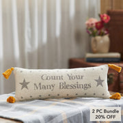 Harvest Blessings Fall Lumbar Pillow, Count Your Many Blessings Woven Decorative Accent Home Decor, 5x15 (2 Piece Bundle)
