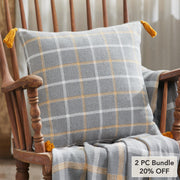 Harvest Blessings Farmhouse Rustic Woven Plaid Decorative Throw Pillow 18x18, Autumn Fall Accent (2 Piece Bundle)