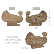Autumn Harvest Carved Wooden Turkey Figurine, Fall Leaf Tabletop Decor, Thanksgiving Accent, 10x14x2 (2 Piece Bundle)