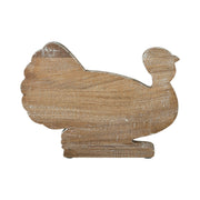 Autumn Harvest Carved Wooden Turkey Figurine, Fall Leaf Tabletop Decor, Thanksgiving Accent, 10x14x2 (2 Piece Bundle)