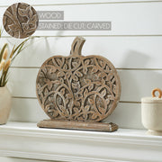Harvest Vine Carved Wooden Pumpkin Rustic Natural Fall Tabletop Decor 12x11x2 Autumn Accent (2 Piece Bundle)