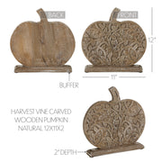 Harvest Vine Carved Wooden Pumpkin Rustic Natural Fall Tabletop Decor 12x11x2 Autumn Accent (2 Piece Bundle)