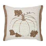 Fall Harvest Farmhouse Embroidered Pumpkin Jute Flange Throw Pillow 18x18 (2 Piece Bundle)