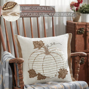 Fall Harvest Farmhouse Embroidered Pumpkin Jute Flange Throw Pillow 18x18 (2 Piece Bundle)