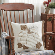 Fall Harvest Farmhouse Embroidered Pumpkin Jute Flange Throw Pillow 18x18 (2 Piece Bundle)