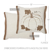 Fall Harvest Farmhouse Embroidered Pumpkin Jute Flange Throw Pillow 18x18 (2 Piece Bundle)